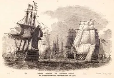 Çanakkale Boğazındaki İngiliz Filosu,  "Racer", "Howe", "Vengeance", "Bellerophon", "Odin", "Prince Regent", "Caledonia", "Queen", "Powerful", "Dragon" 
ve  "Bulldog" İsimli Gemiler