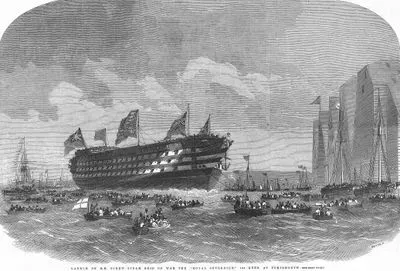 Uskurulu (Pervaneli) Buharlı ve 131 Toplu Savaş Gemisi "Royal Sovereign" Portsmouth'da Denize İndirilişi