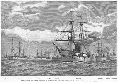 Amiral  E.R. Frementle'nin Kumandası Altında Mozambik Kanalında İlerliyen İngiliz Deniz Filosu, "Curacoa", "Turquoise", "Brisk", "Algerine", "Raleigh", "Calliope", "Boadicea", "Reindeer", "Satellite" ve "Kingfishe" İsimli Gemiler