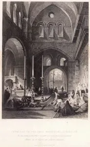 Kutsal Kabir (Yeniden Diriliş) Kilisesi, Kutsal Mezarın Girişi-Rivayete Göre Ortadaki Taş Hazreti İsanın Göğe Yükselişinden Önce Bekletildiği Yer