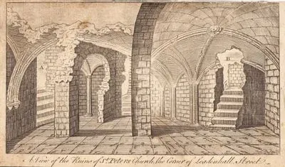 St.Peters Kilisesinin Leadenhall Caddesine Bakan Kısmının 1765 Yılı Bishopsgate Yangınından Sonraki Harabe Hali
