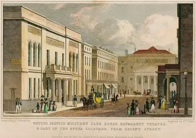 Regent  Caddesinden United Service Askeri Klüp Binası, Haymarket Tiyatrosu Ve Opera Colonade Binasının Bir Kısmının 
Görünümü