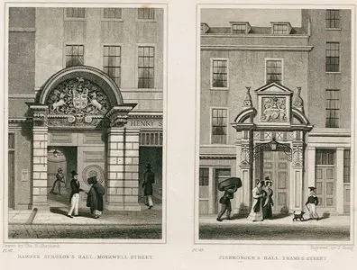 Barber Surgeon's (Pratisyen Doktorlar)Hall Binası, Monkwell Caddesi, Pl.42-Fishmonger (Balık Satıcıları) Hall Binası, Thames 
Caddesi, Pl.43