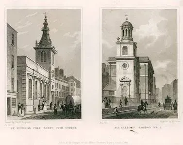 St.Nicholas Cole Abbey Kilisesi, Fish Caddesi, Pl.121-Allhallows Kilisesi, London Wall, Pl.122