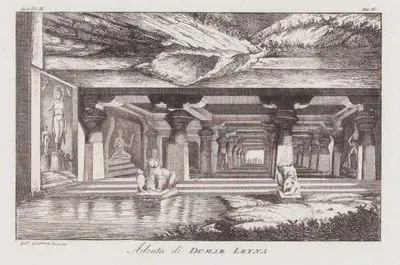 Kayaya Oyulmuş Hindu Tapınakları Ellora Mağaralarının Güney Girişi Ve Girişi Koruyan İki Aslan Heykeli ile Duvara Yontulmuş Shaivite Mitleri, Maharashtra, Hindistan, Asya Cilt III. Resim 36.