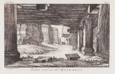 Kayaya Oyulmuş Hindu Tapınakları Ellora Mağaralarında Kailasa Tapınağının Kuzeydoğu Görünümü, Maharashtra, Hindistan, Asya Cilt III. Resim 38.