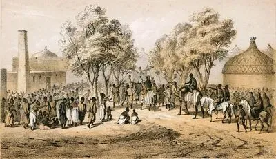 Bagirmi Sultanı (Mbang) Abdülkadir II el-Mehdi'yi Başarılı Bir Seferden Dönüşünde Massenya'daki Sarayının Önünde Toplanan Halkının Karşılaması, 1852, Güneybatı Çad