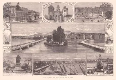 Cenevre Şehri Ve Savoy Alpleri-J.J.Rousseau Heykeli, St.Pierre Katedralinin Kuleleri, Neuve Meydanı, Mont Blanc, Jardin Anglais Ulusal Anıtı, Jura Dağları, Brunswick Anıtı